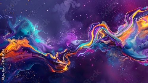 A modern trendy abstract background with a curved bright full-color ribbon of liquid paint. Template for a design presentation, flyer, postcard, web page.