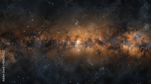 A panoramic view of the Milky Way seen from the edge of an unknown galaxy, stars and nebulae creating a tapestry of light over distant celestial bodies