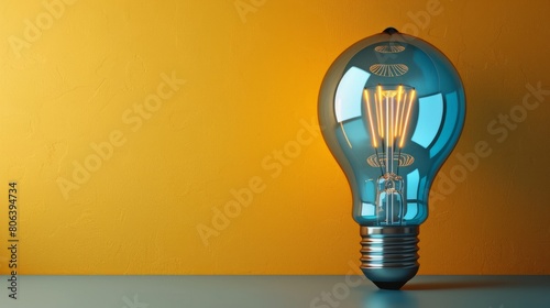 The three-dimensional lightbulb merging pencil draws business strategy against a yellow background, representing innovation, success, and solutions in a copy space banner.