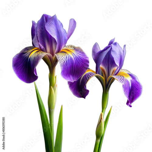 Vivid Purple Iris Flowers Isolated on Transparent Background