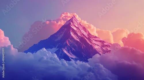 A beautiful landscape of a mountain range in the distance with clouds in the foreground. The sky is a vibrant mix of oranges, pinks, and purples.