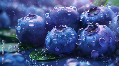 Fresh Unic Blueberries with Droplets.