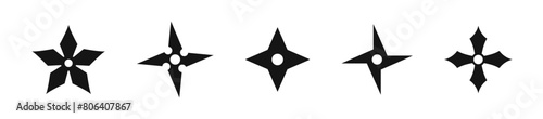 Shuriken vector icon set. Asian star shaped weapon icons.