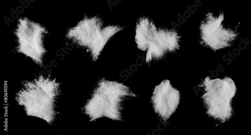Set absorbent cotton wool pads, swabs, wadding isolated on black, clipping path 
