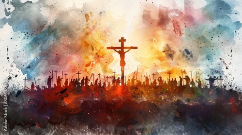 Crucifixion of Jesus: A Digital Watercolor Depiction of His Death on the Cross