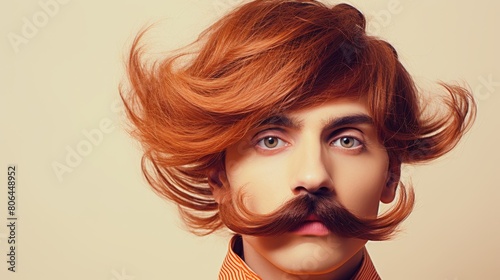Stylish man with vibrant red hair and mustache