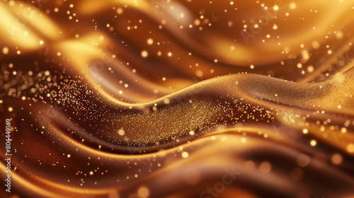 Abstract shine glow background. Gold (bronze) glitter wave on brown. 