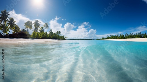 Panoramic view of a beautiful tropical beach on the Seychelles