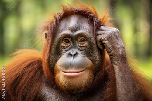 close up of a thoughtful orangutan