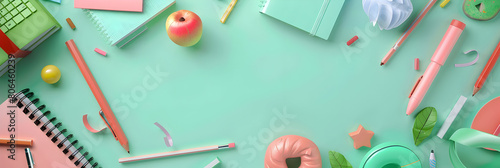 Top view colorful school supplies on table background. Back to school concept. 