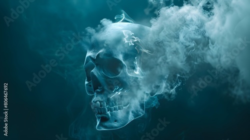 Air Pollution Illustrated as a Deadly Skull Symbol A Haunting Reminder of the Lethal Risks of Smoking and Lung Cancer Generative ai