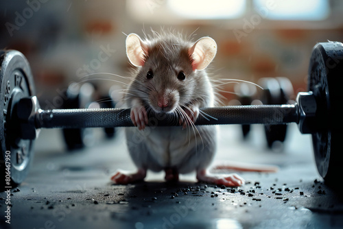 Mighty Mouse: Gym Enthusiast Mouse lifts dumbbell, symbolizing gym dedication