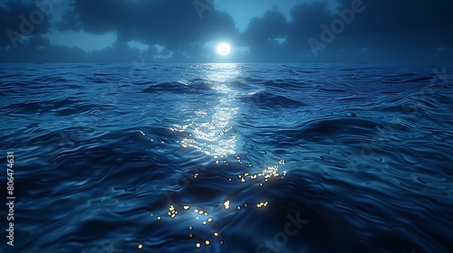 Rippling water, Dark blue water with overlapping ripples and reflections of the moon or city lights