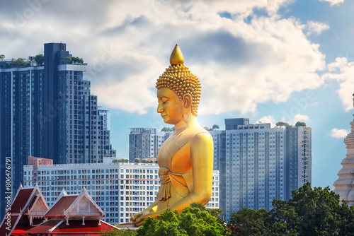The Big Seated Buddha Statue (Buddha Dhammakaya Dhepmongkol) at Wat Paknam Phasi Charoen (temple) in Bangkok, Thailand