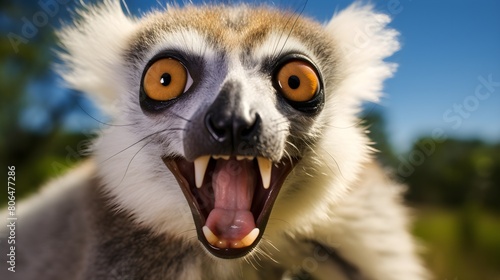 Laughing lemur with a joyous expression