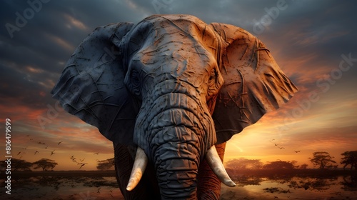 Serene elephant roaming against the twilight sky