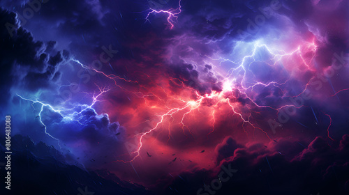 A striking burst of electric purple lightning