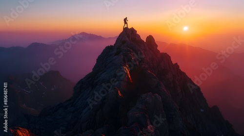 Sunrise Summit A Climbers Triumph Over Rugged Mountain Peaks Generative ai