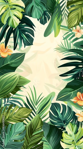 Create a banner filled with botanical elements from end to end Incorporate a central blank area for personalized content Ensure the overall aesthetic is sophisticated and contempor