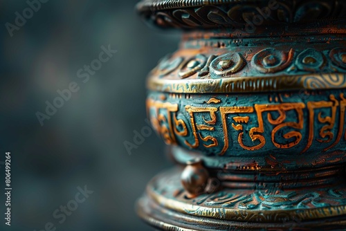 Tibetan prayer wheel with text space 