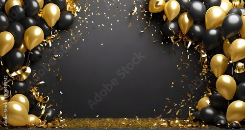 gold black balloon confetti background for graduation birthday happy new year opening sale concept, usable for banner poster brochure ad invitation flyer ... See More 