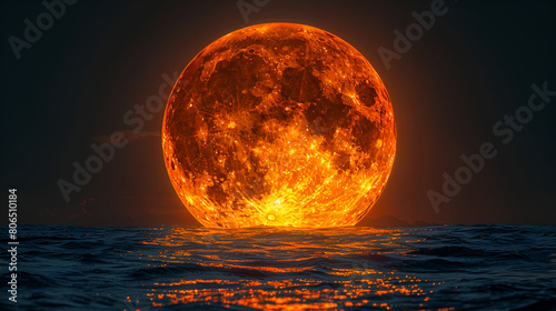 sun on the ocean, Red moon international moon day moon over the se