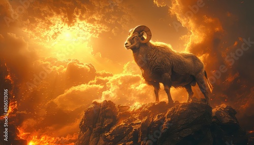 A ram stands on a rocky crag, surveying the landscape below