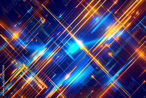 Gold and blue, Sci Fi Illustration of a neon geometric background for advertising technology or product display.