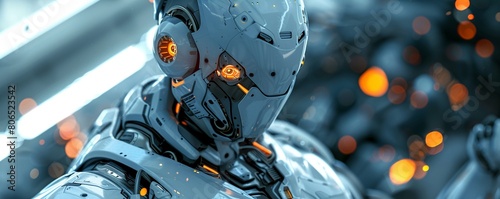 Robot, Titanium armor, Futuristic battleground, 3D render, Backlights, Chromatic aberration