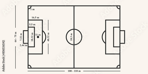 football soccer field line standard measure icon logo vector.