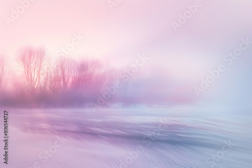 Blur art photography of misty foggy forest. Foggy morning. Spring or winter time. Blurred artistic illustration of foggy nature for book cover or music album