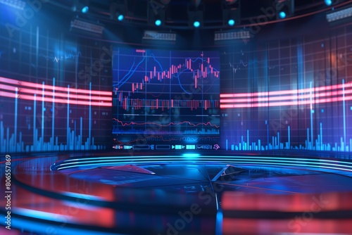 News channel financial segment with exchange rate ticker, 4K realistic, studio background