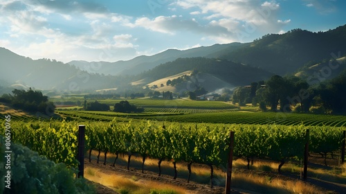 panoramic view of vineyard in the countryside in Tuscany