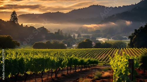 Sunset over vineyards in Napa Valley, California, USA