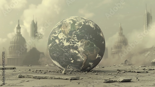 The photo shows a post-apocalyptic world where the Earth is cracked.