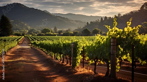 Panoramic view of vineyards in the countryside of Chianti, Tuscany, Italy