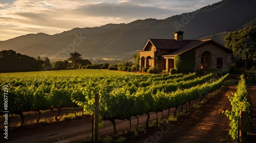 Vineyard at sunset in the Chianti region, Tuscany, Italy