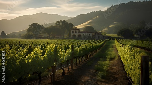 Vineyard at sunrise in the Chianti region, Tuscany, Italy