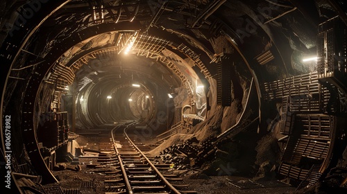 Depiction of a bleak dystopian lithium mine in dim lighting.