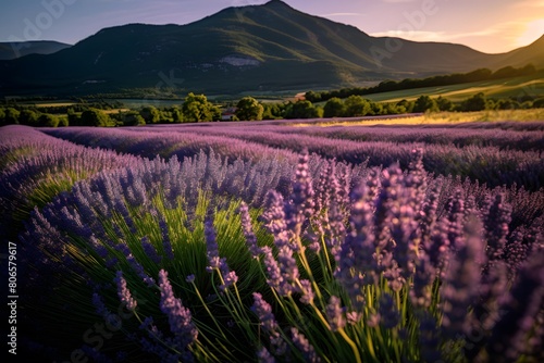 Lavender field in the sunset light. Tuscany, Italy