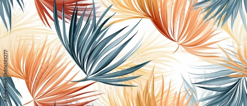 Palm branch trendy seamless pattern with hand drawn elements