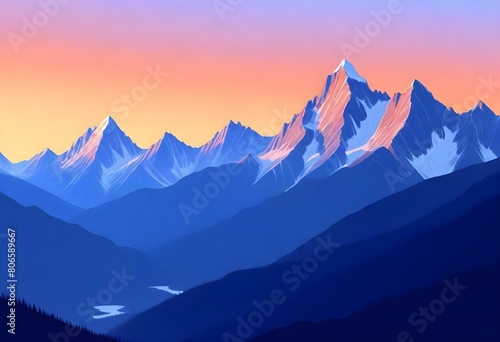 digital painting Serene mountain range at sunset m (3) 1