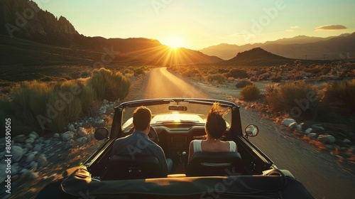 Unrecognizable couple taking a road trip driving with the top down on a convertible enjoying the freedom of the open road and embarking on adventures