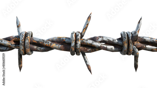 A single strand of barbed wire isolated on a transparent background