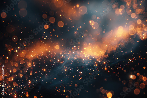A starry sky background with orange and blue glowing particles. Created with AI