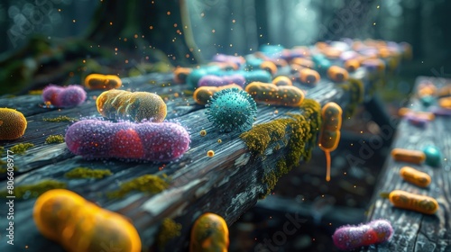 A table covered in colorful bacteria and fungi