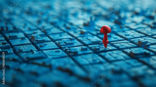 A journey begins at a map's red pin, amidst the blue city grid, direction in a world of choices