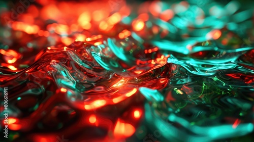 The abstract picture about red green water or liquid that has been flowing, waving, shining and reflected light to the camera like it has been made light by itself that make it so beautiful. AIGX01.