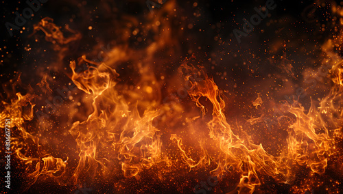  fire red flames with a black background, Breathing fire, emanating fire, high heat, battle, flames in wars , hot orange fire, bokeh panorama, epic fantasy scenes, debris, classical, historical 