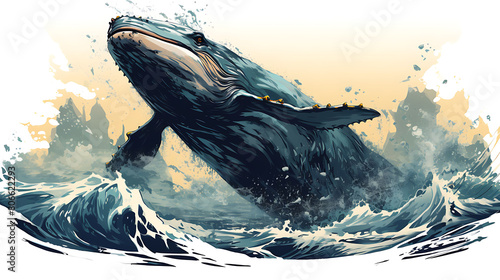 A vector graphic of a majestic whale breaching.